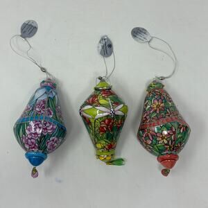 Bradford Editions Era of Louis Tiffany Heirloom Porcelain Ornaments #11 set of 3